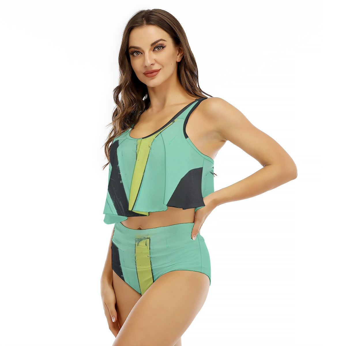 All-Over Print Women's Ruffled Vest Bikini Swimsuit