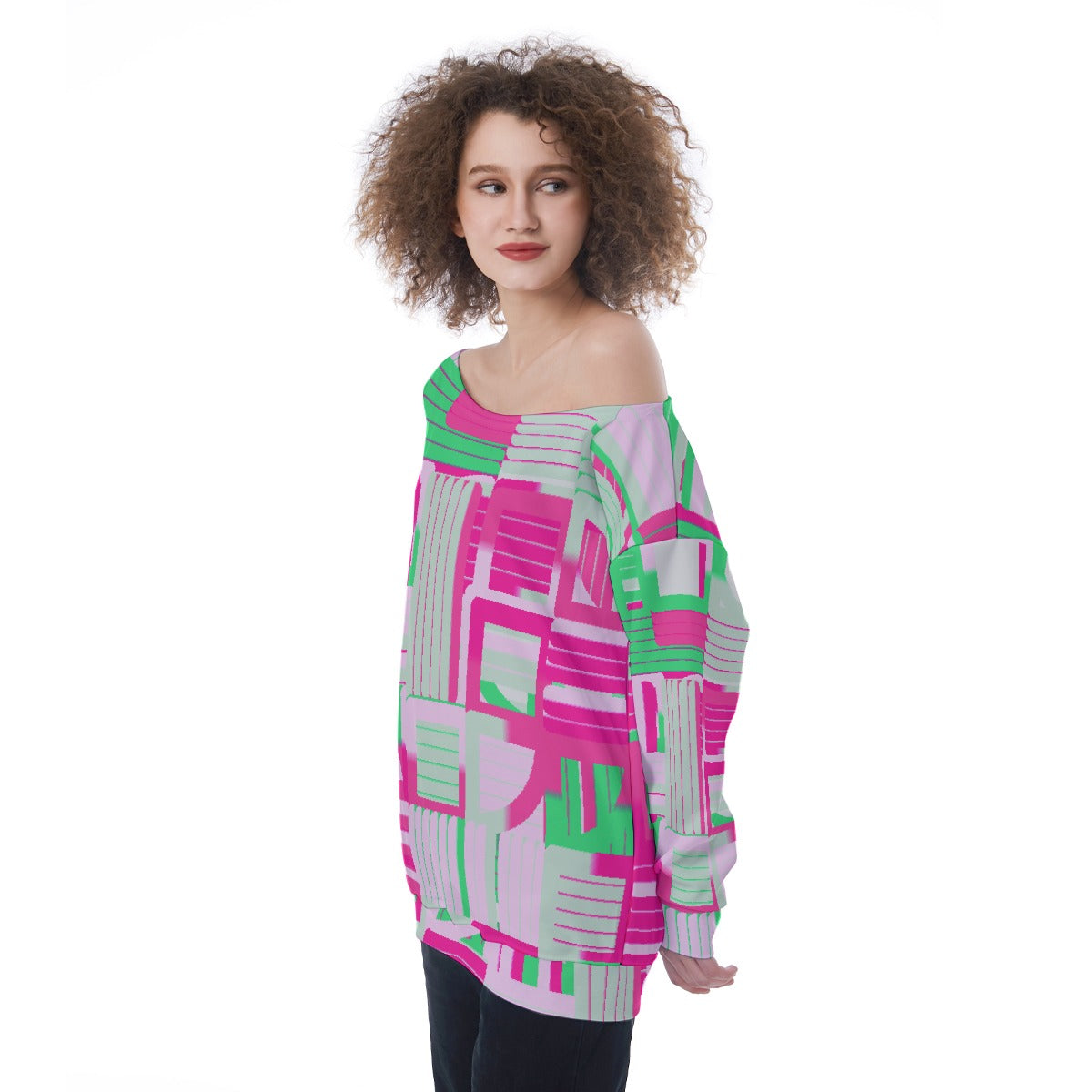 All-Over Print Oversized Women's Off-Shoulder Sweatshirt