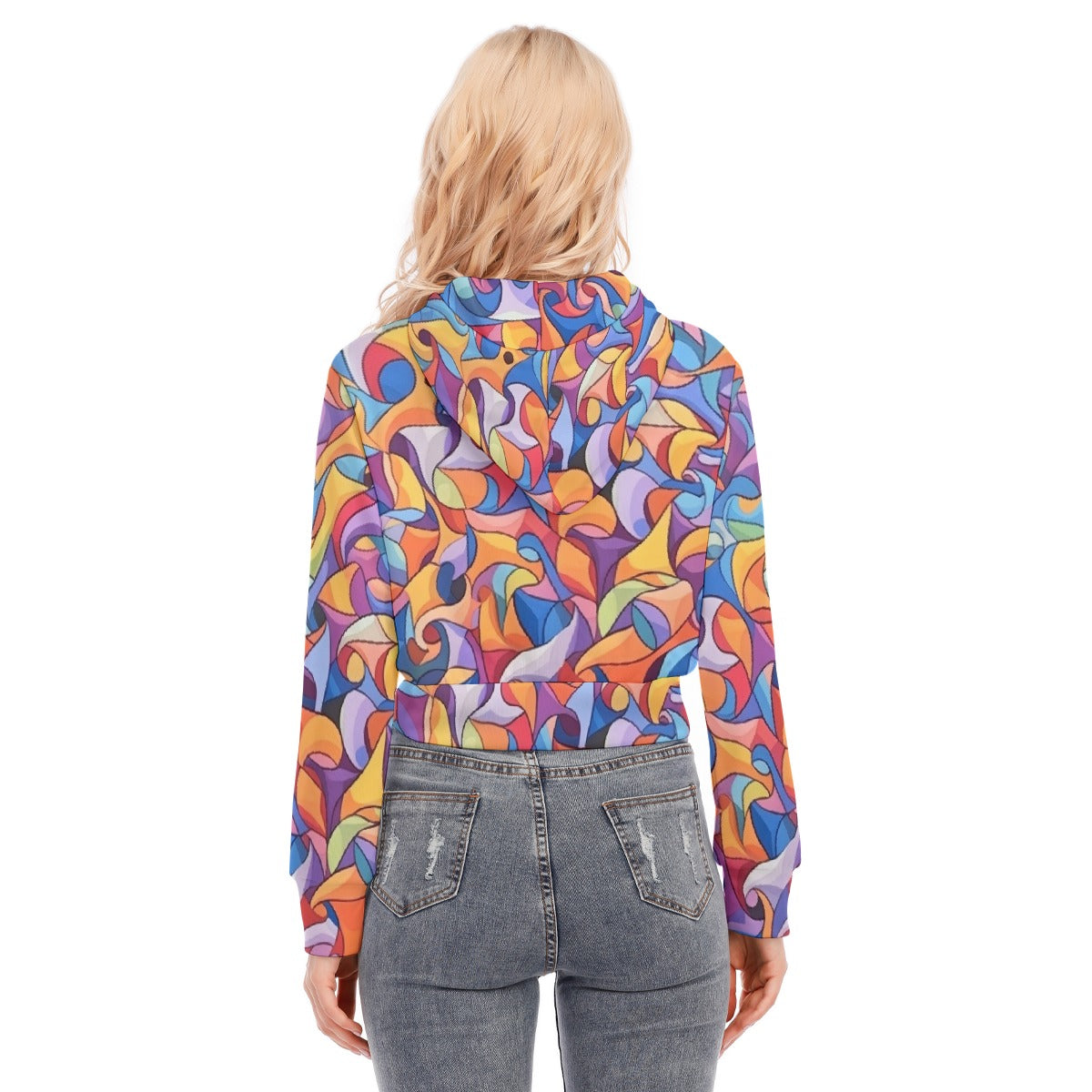 All-Over Print Women's Crop Top Hoodie With Zipper Closure