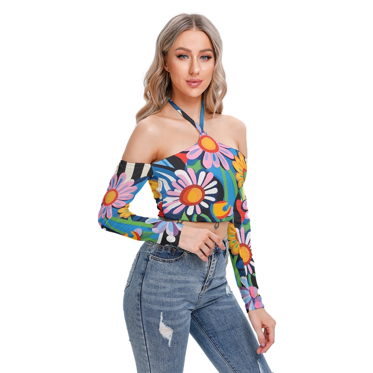 All-Over Print Women's Halter Lace-up Top