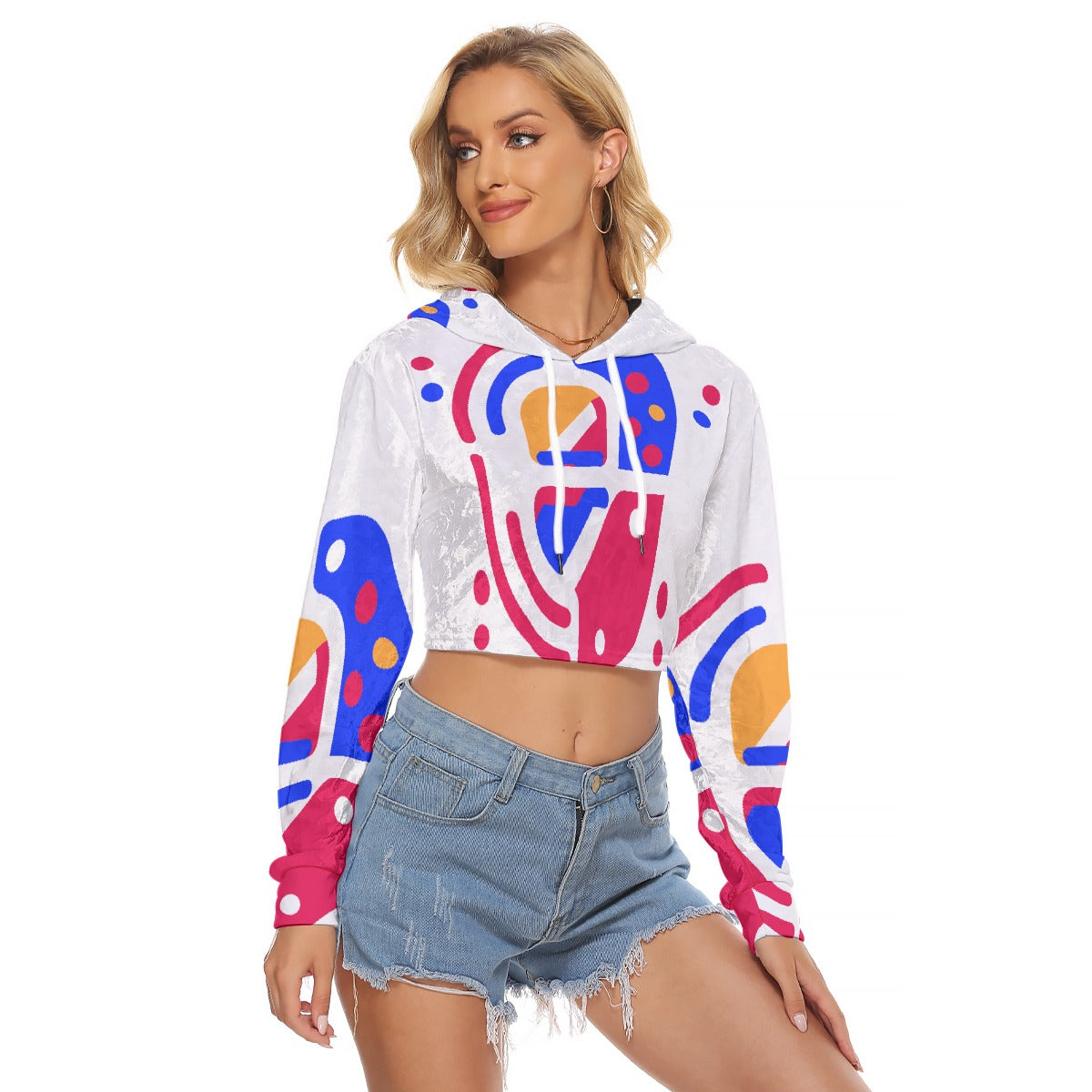 All-Over Print Women's Crop Top Hoodie|Velvet