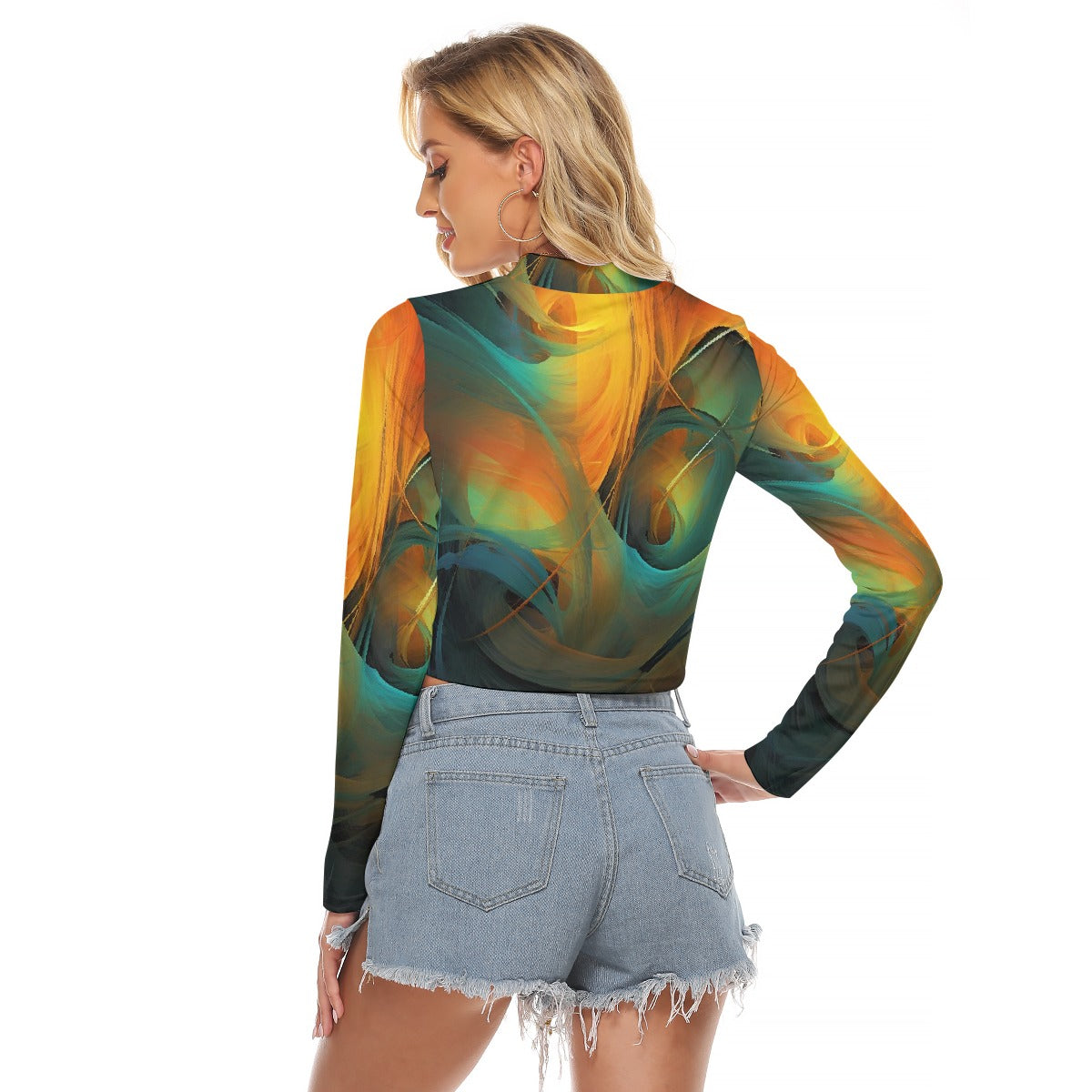 All-Over Print Women's Hollow Chest Keyhole Tight Crop Top