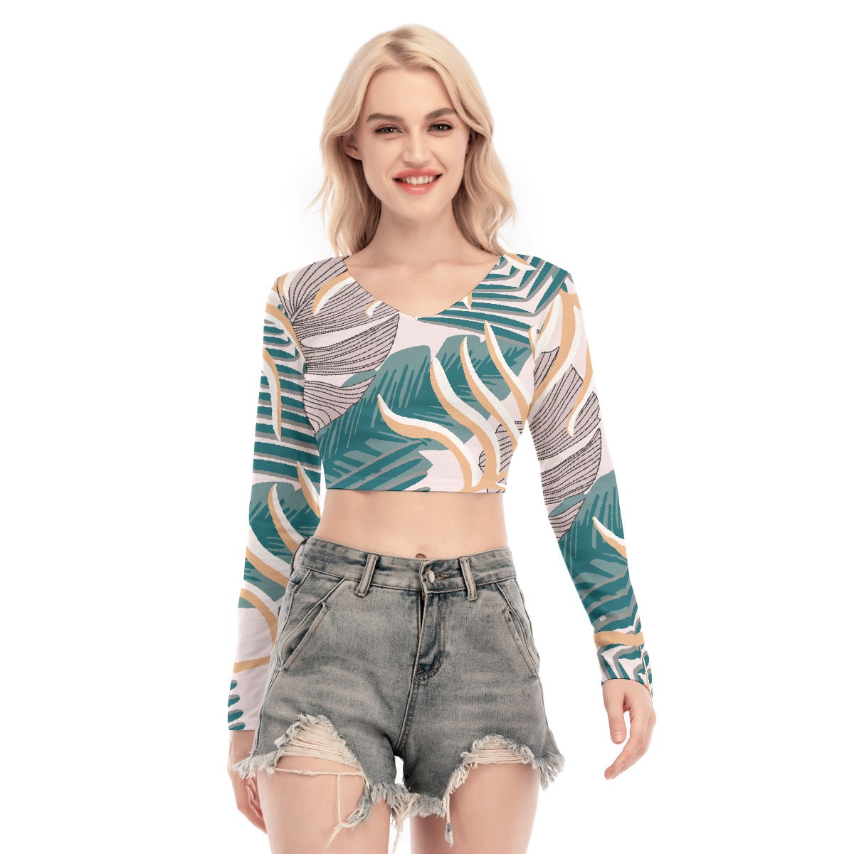 All-Over Print Women's Back Hollow T-shirt With Strap