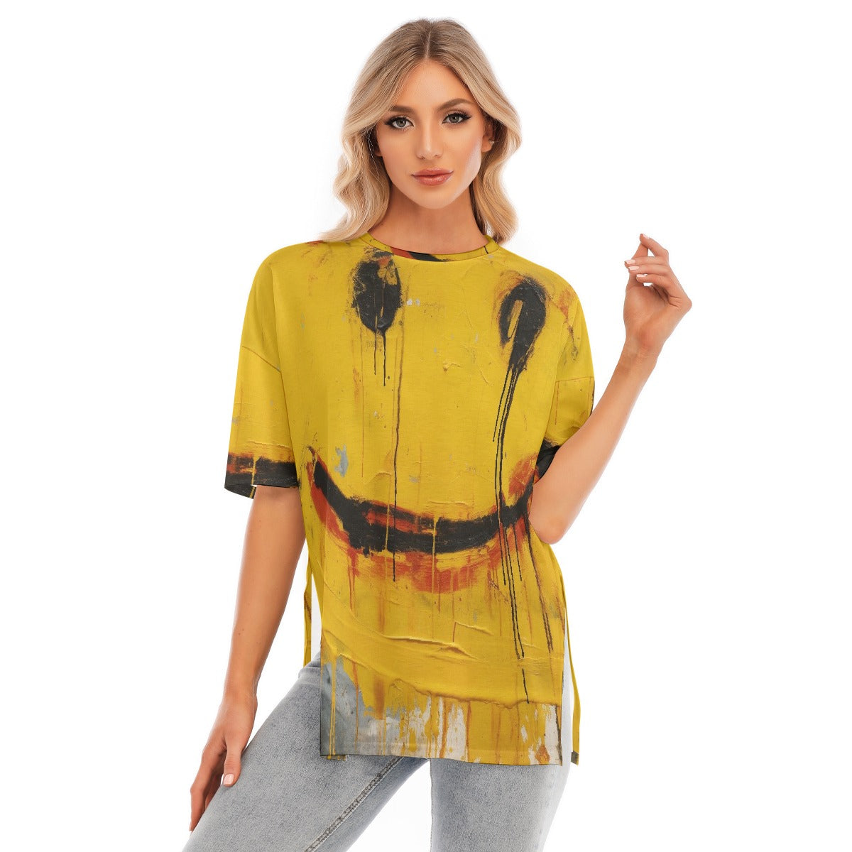 All-Over Print Women's Short Sleeves T-shirt With Hem Split