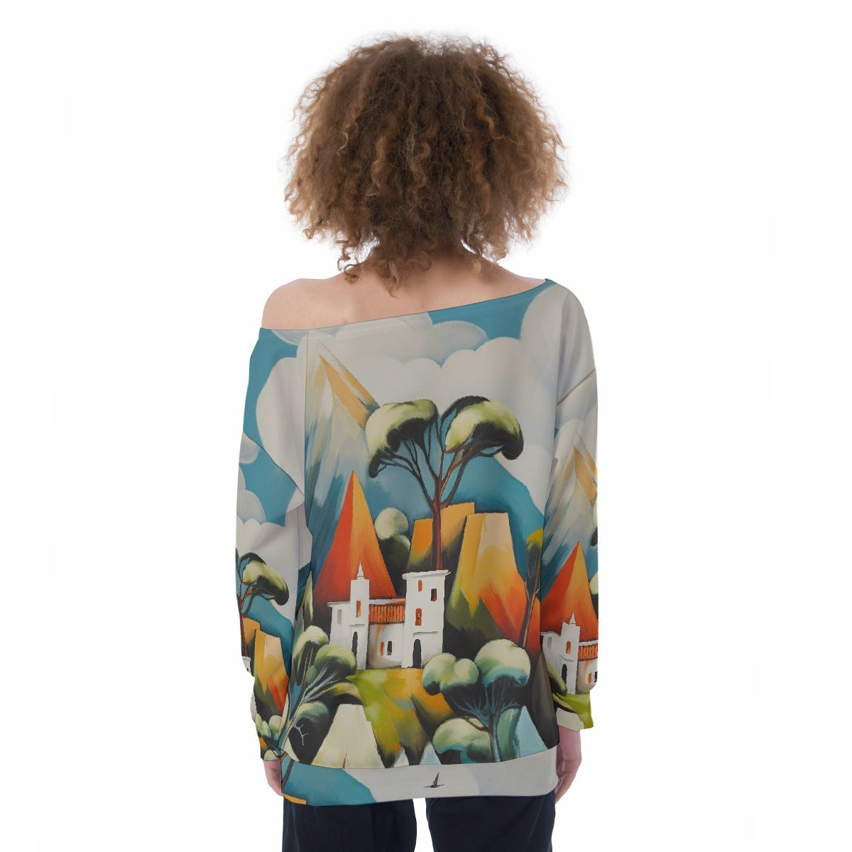 All-Over Print Oversized Women's Off-Shoulder Sweatshirt