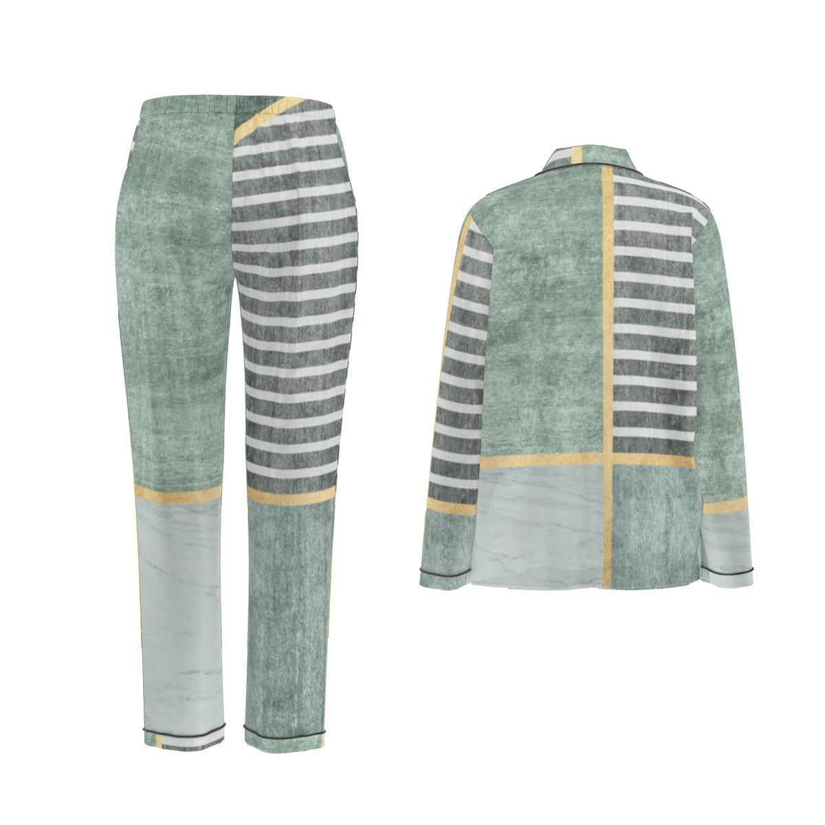 All-Over Print Women's Long Sleeve Pajama Set With Black Contrast Piping