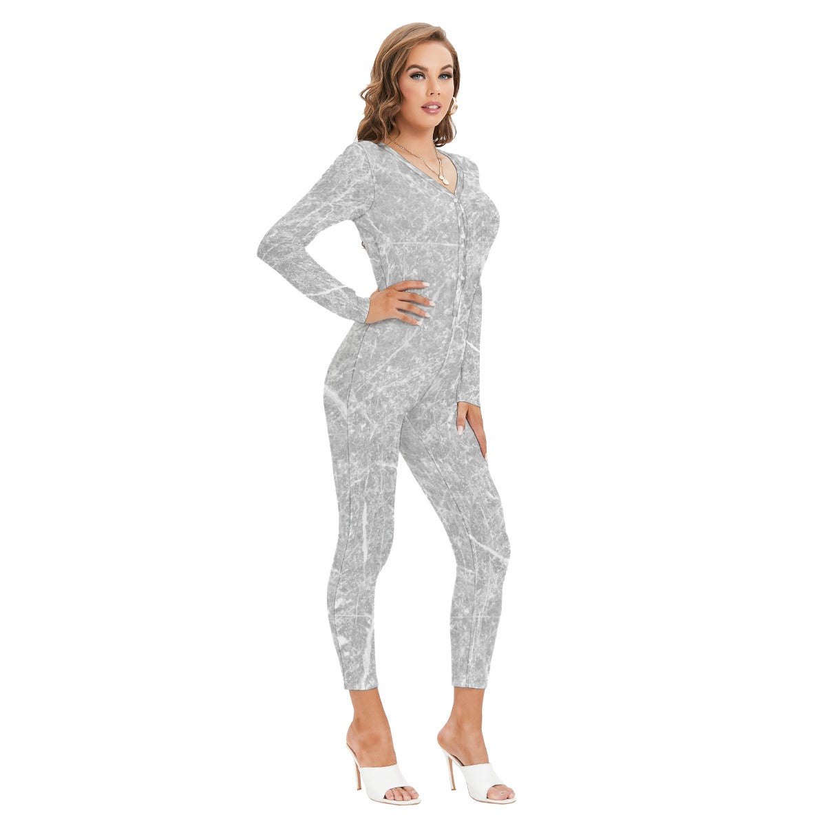 All-Over Print Women's Plunging Neck Jumpsuit