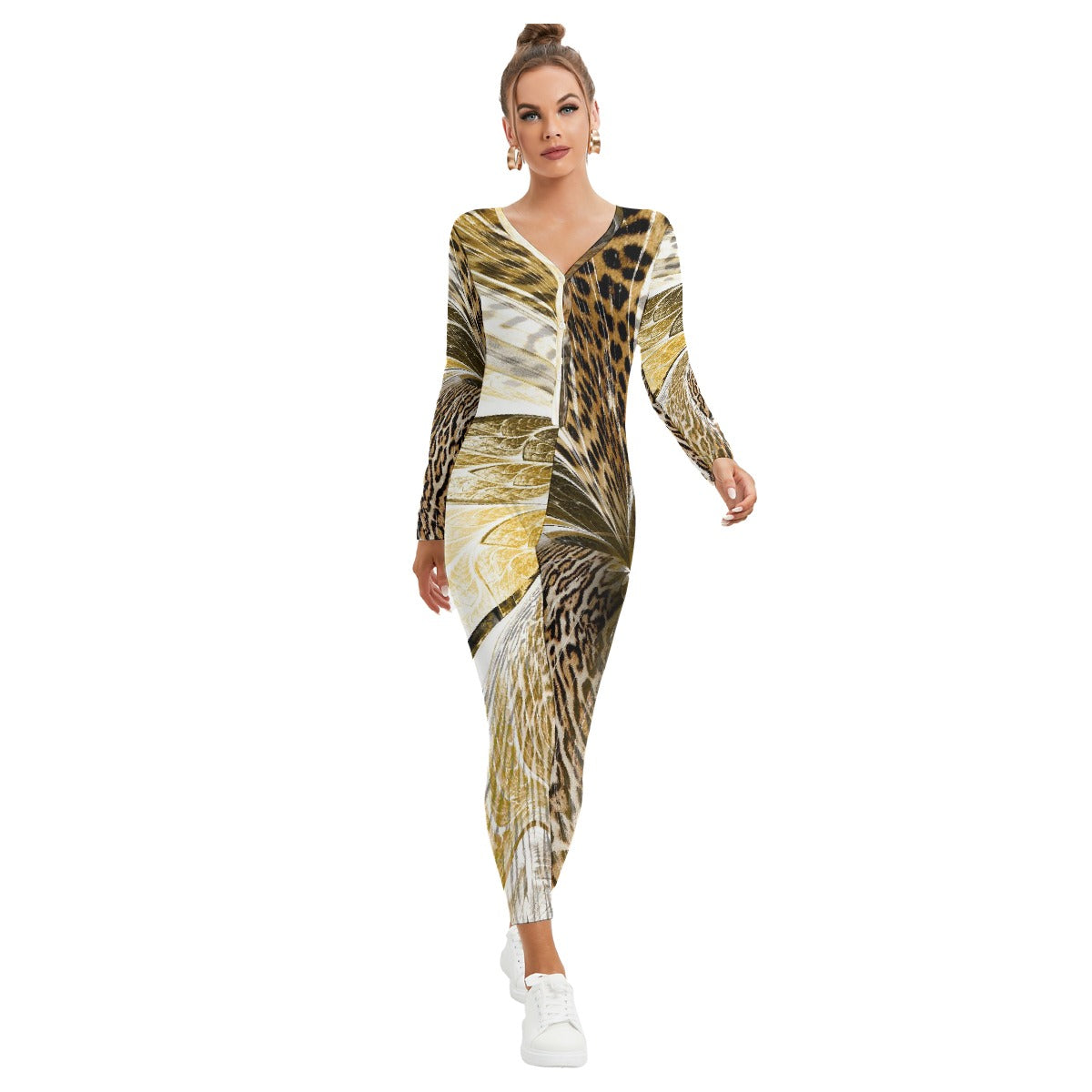 All-Over Print Women's Plunging Neck Jumpsuit