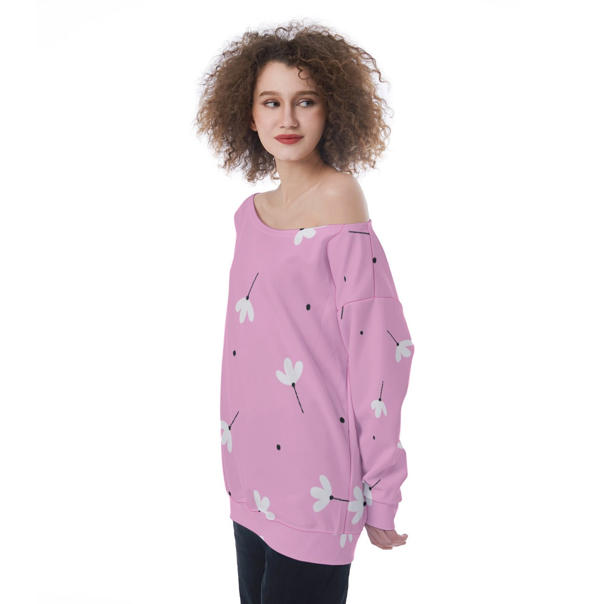 All-Over Print Oversized Women's Off-Shoulder Sweatshirt