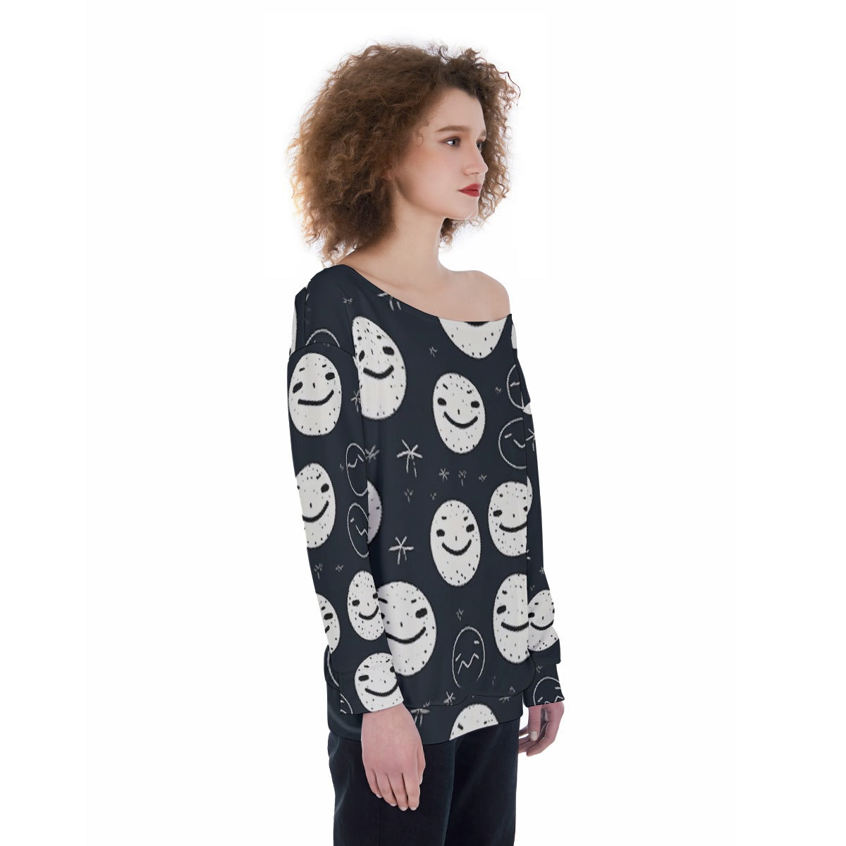 All-Over Print Oversized Women's Off-Shoulder Sweatshirt