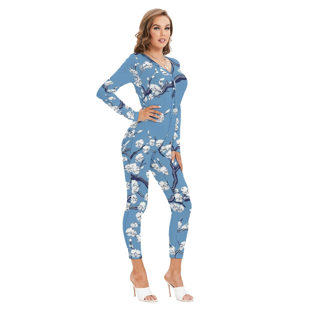 All-Over Print Women's Plunging Neck Jumpsuit
