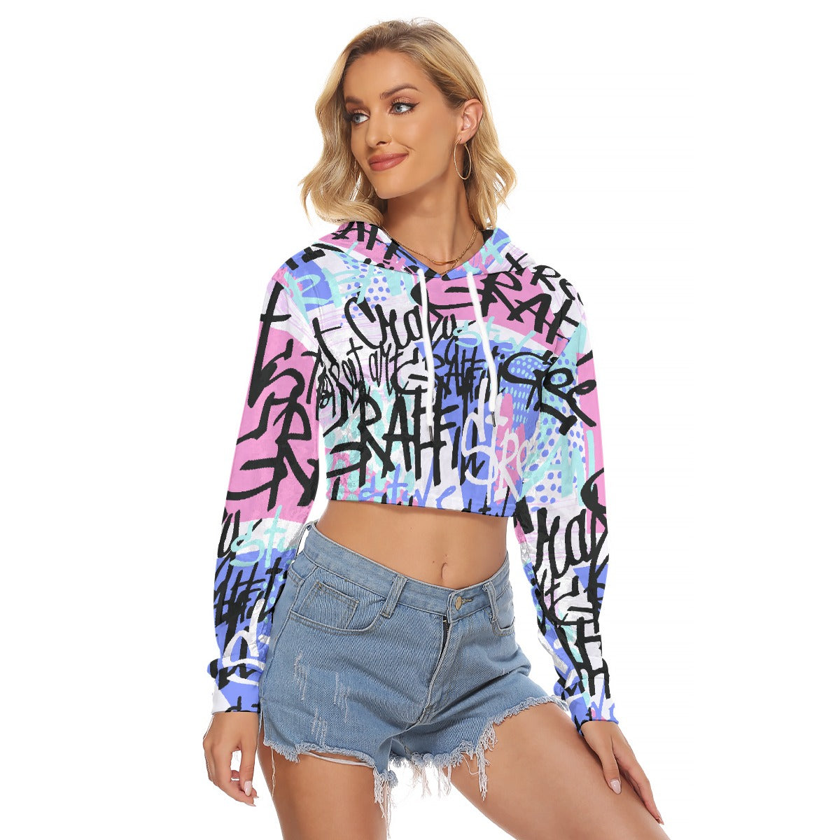 All-Over Print Women's Crop Top Hoodie|Velvet