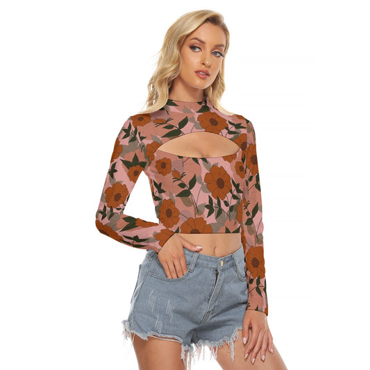 All-Over Print Women's Hollow Chest Keyhole Tight Crop Top