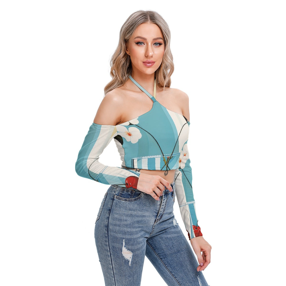 All-Over Print Women's Halter Lace-up Top
