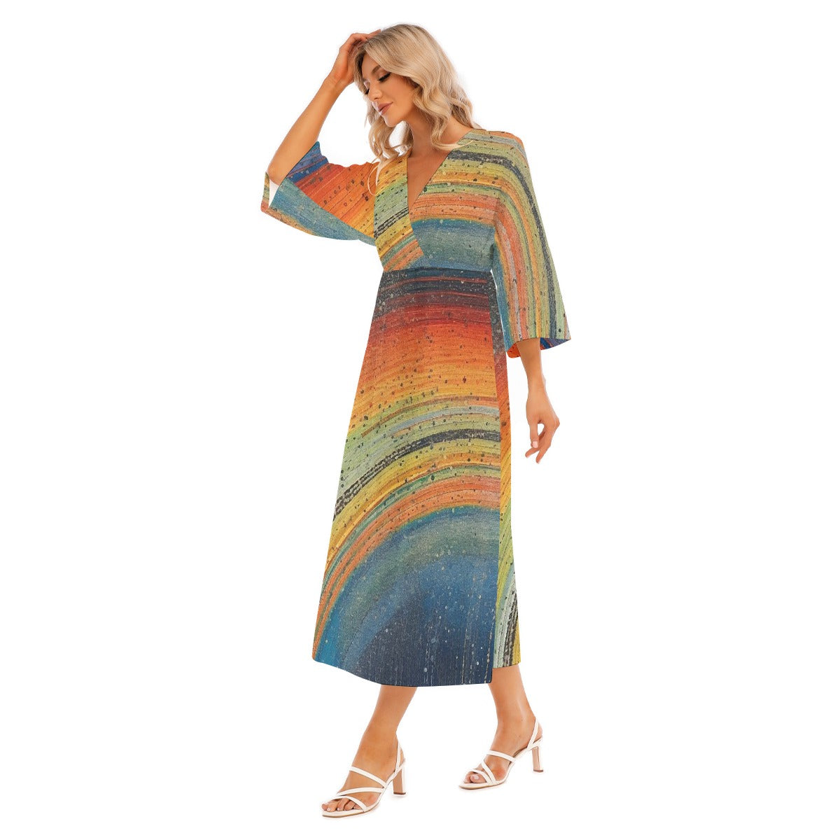 All-Over Print Women's Mid-Sleeve Long Dress