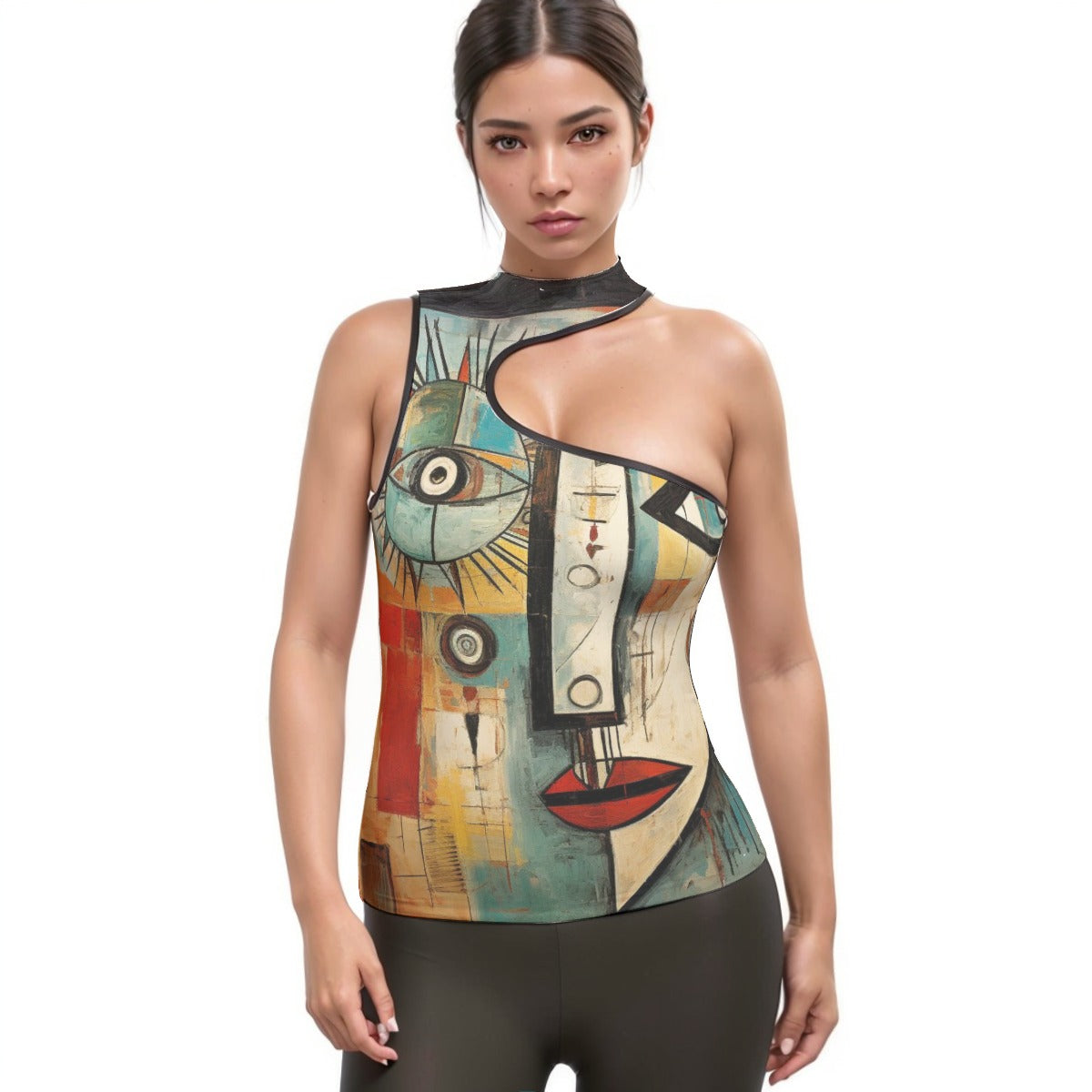 All-Over Print Women's Halter Sleeveless Asymmetrical Tank Top