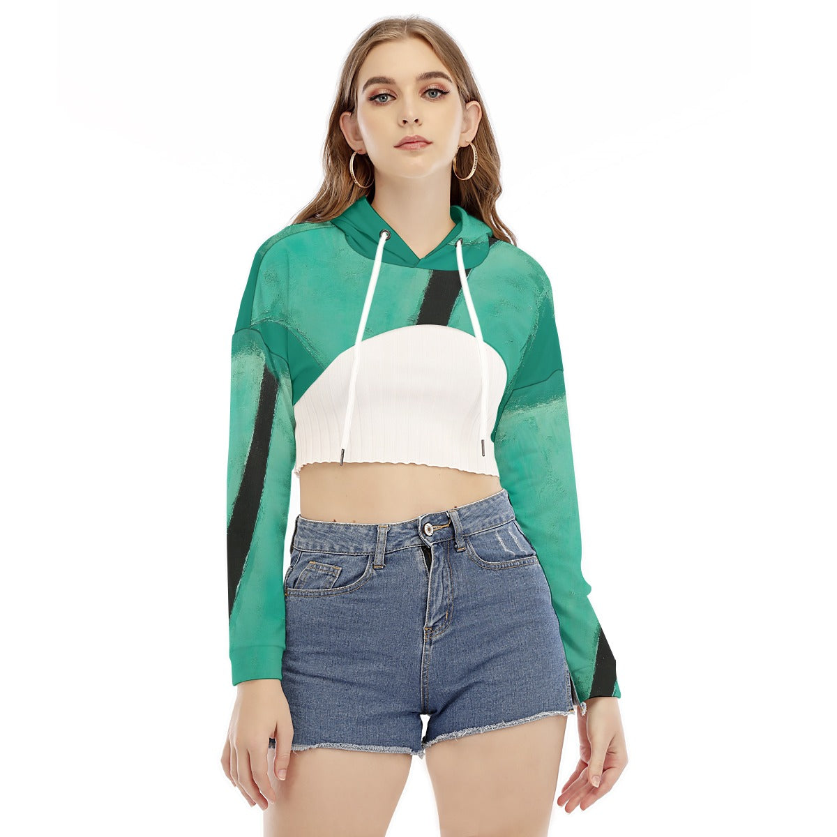All-Over Print Women's Smock Short Hoodie With Long Sleeve