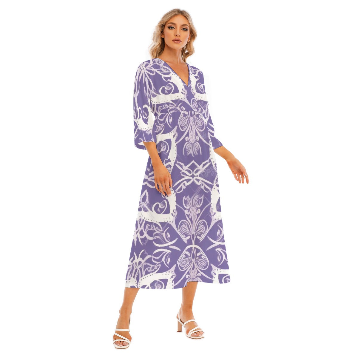 All-Over Print Women's Mid-Sleeve Long Dress