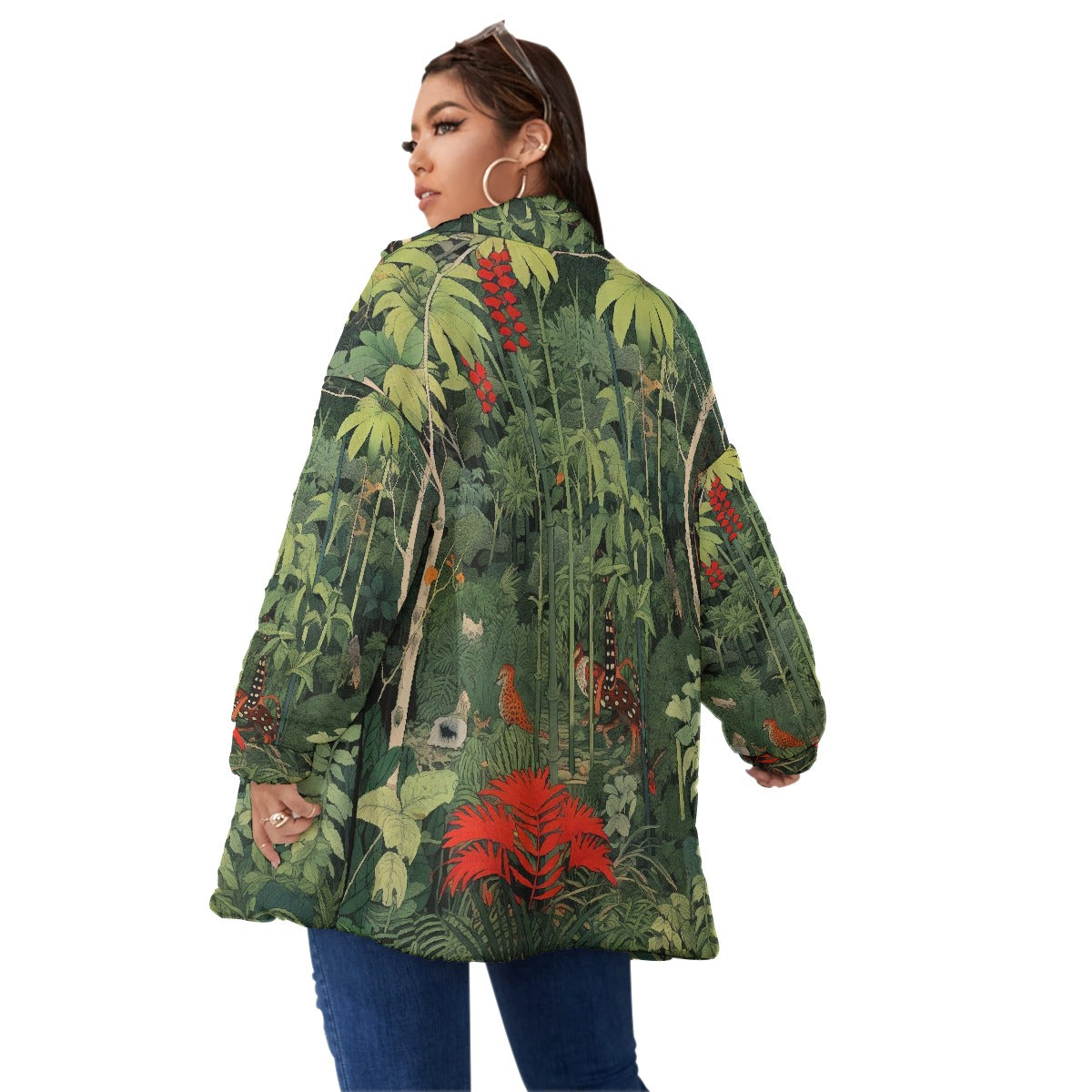 All-Over Print Unisex Borg Fleece Stand-up Collar Coat With Zipper Closure(Plus Size)