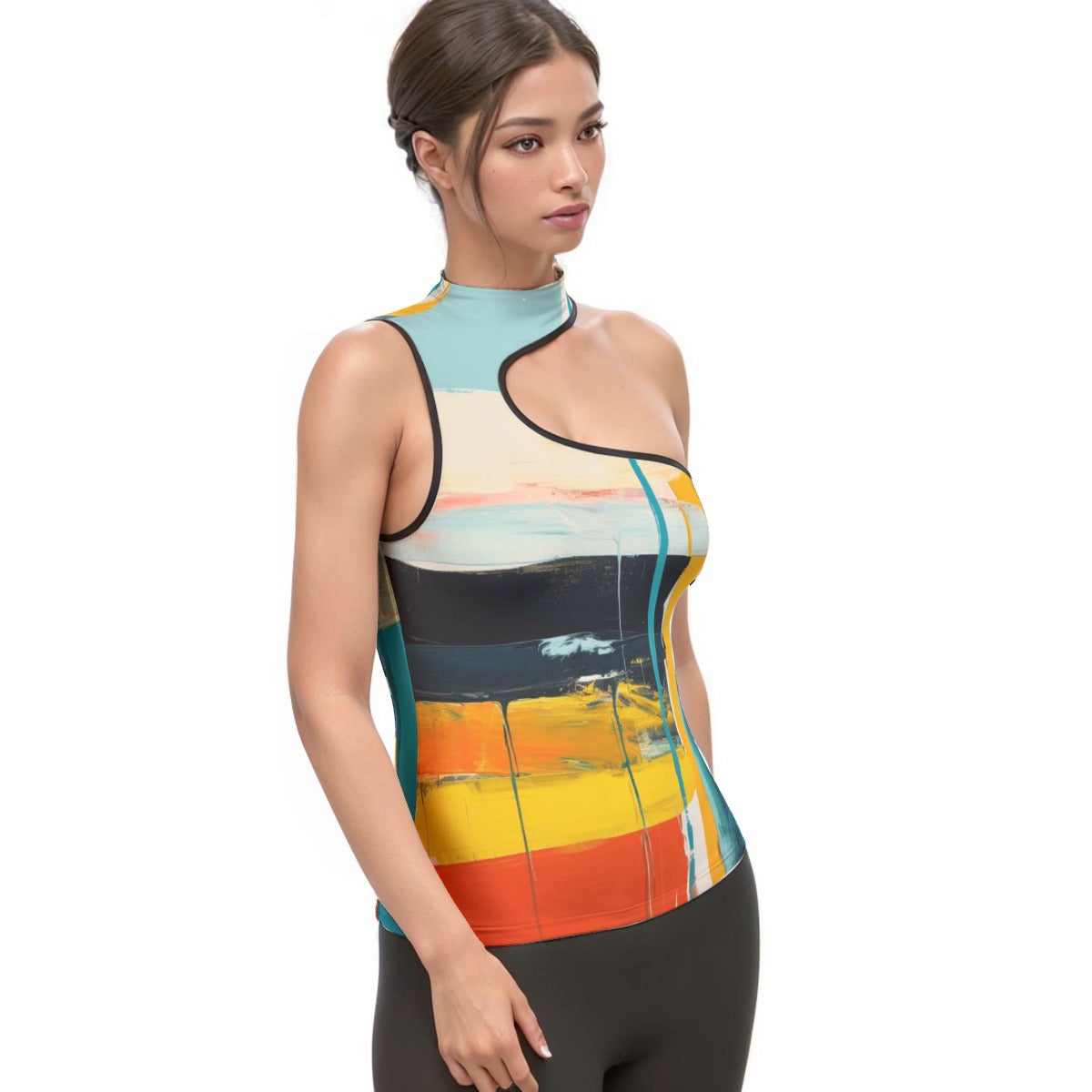 All-Over Print Women's Halter Sleeveless Asymmetrical Tank Top