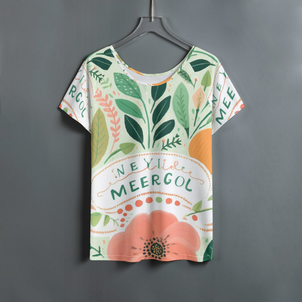 All-Over Print Women's Round Neck T-shirt With Raglan Sleeve