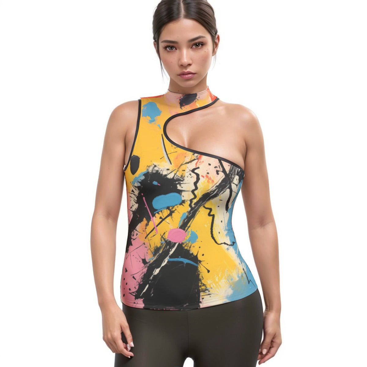 All-Over Print Women's Halter Sleeveless Asymmetrical Tank Top