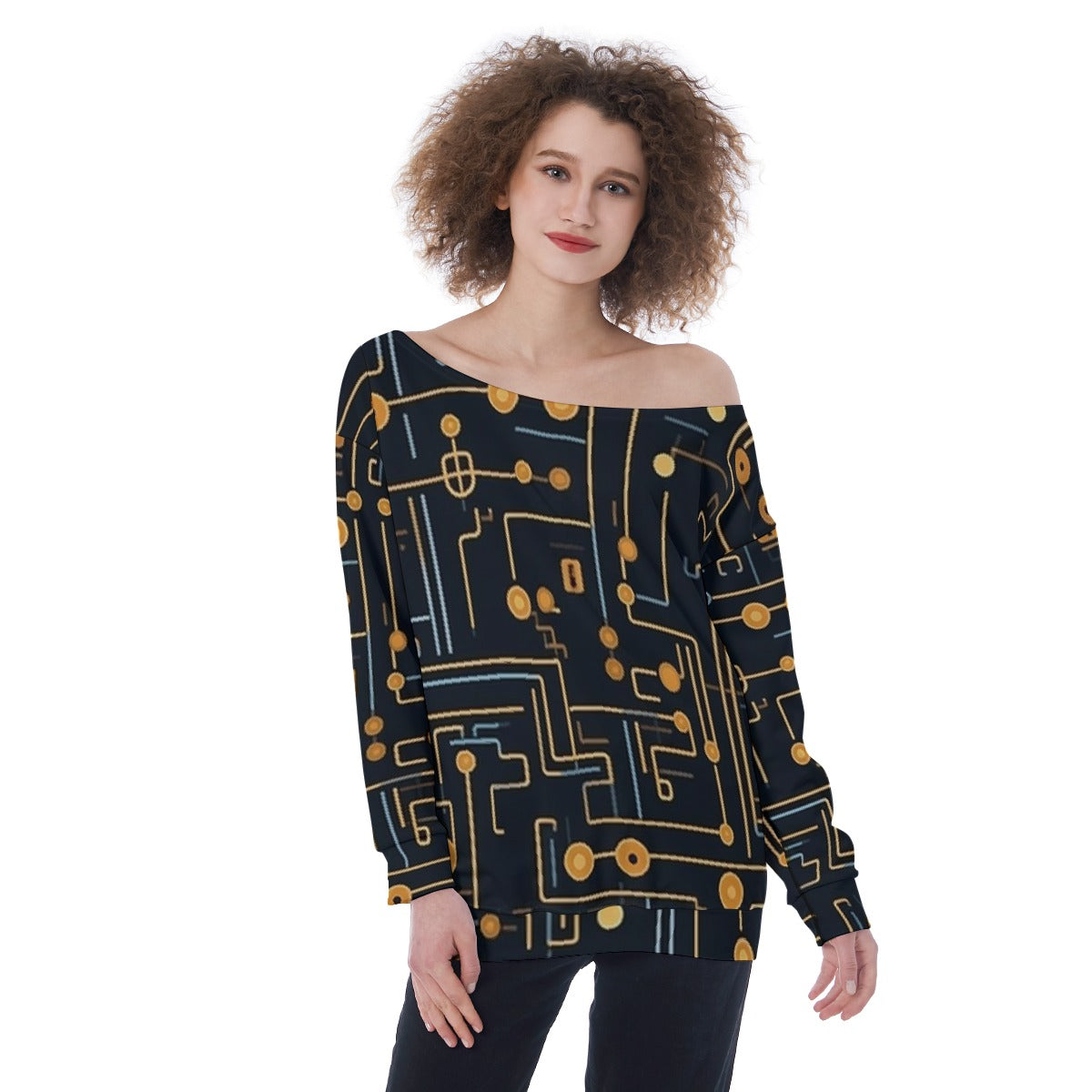 All-Over Print Oversized Women's Off-Shoulder Sweatshirt