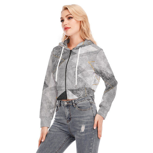 All-Over Print Women's Crop Top Hoodie With Zipper Closure