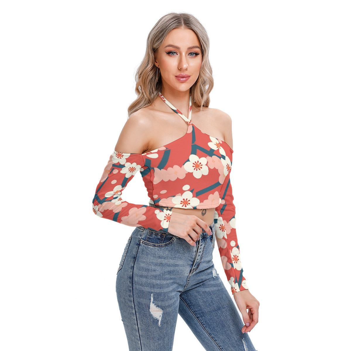 All-Over Print Women's Halter Lace-up Top