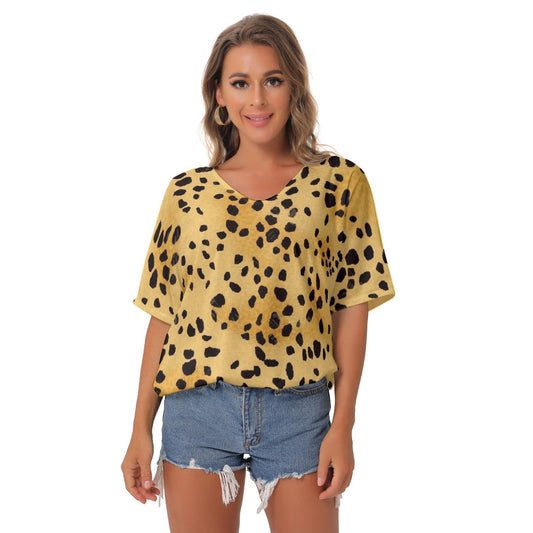 All-Over Print Women's Bat Sleeves V-Neck Blouse
