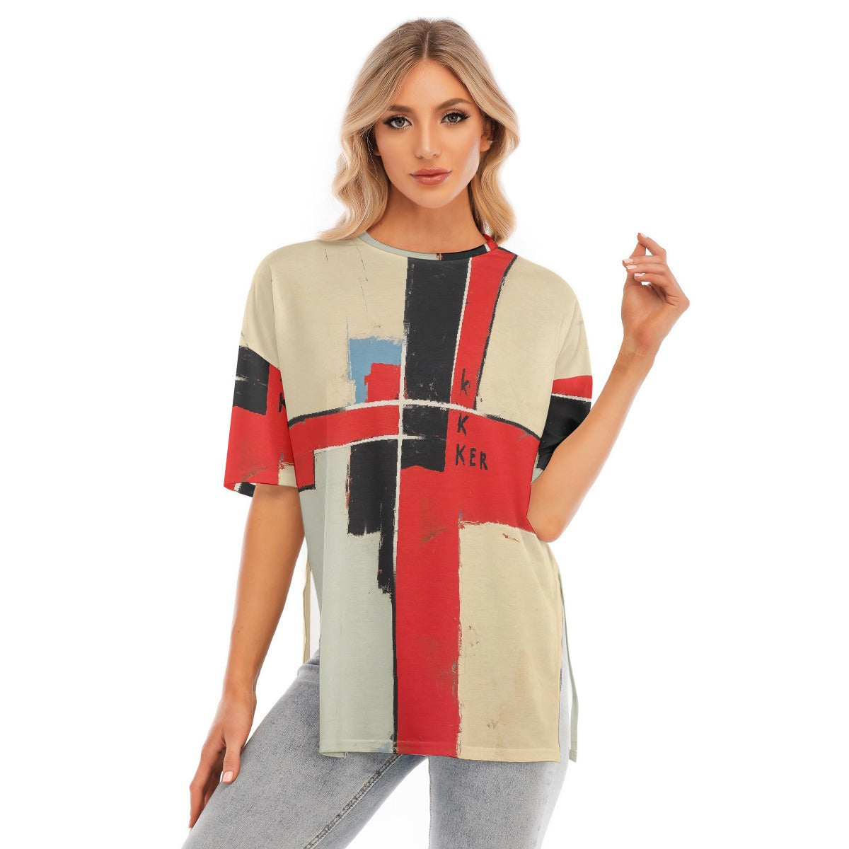 All-Over Print Women's Short Sleeves T-shirt With Hem Split