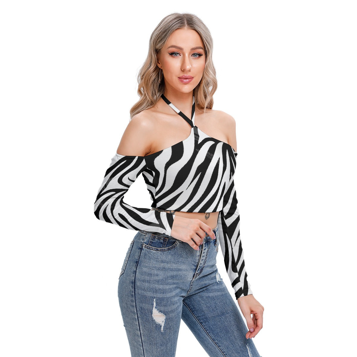 All-Over Print Women's Halter Lace-up Top