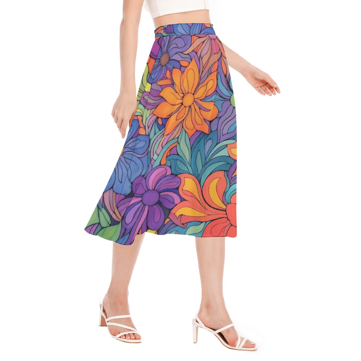 All-Over Print Women's Long Section Chiffon Skirt