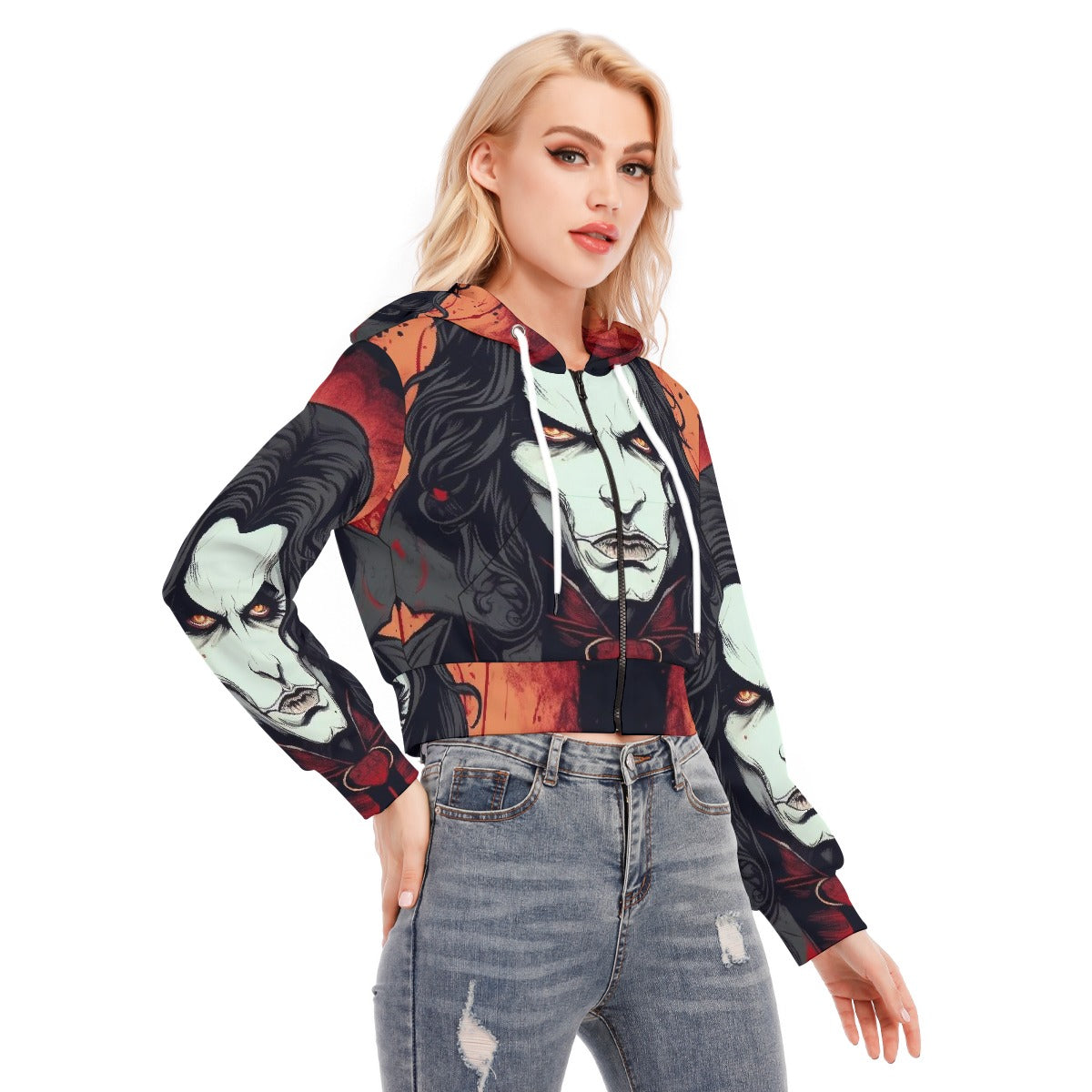 All-Over Print Women's Crop Top Hoodie With Zipper Closure