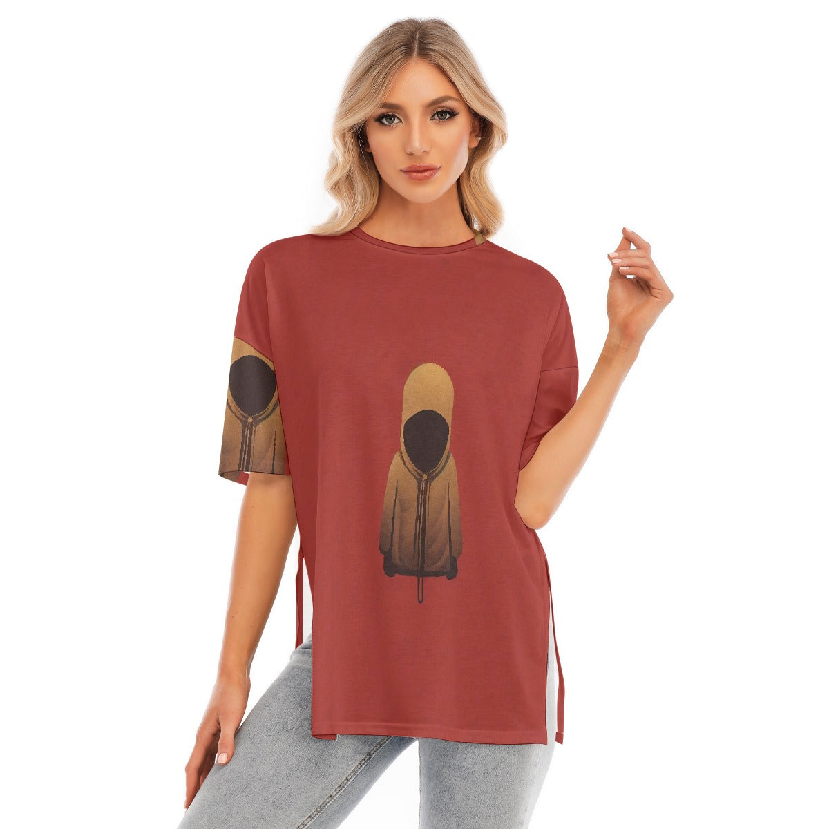 All-Over Print Women's Short Sleeves T-shirt With Hem Split