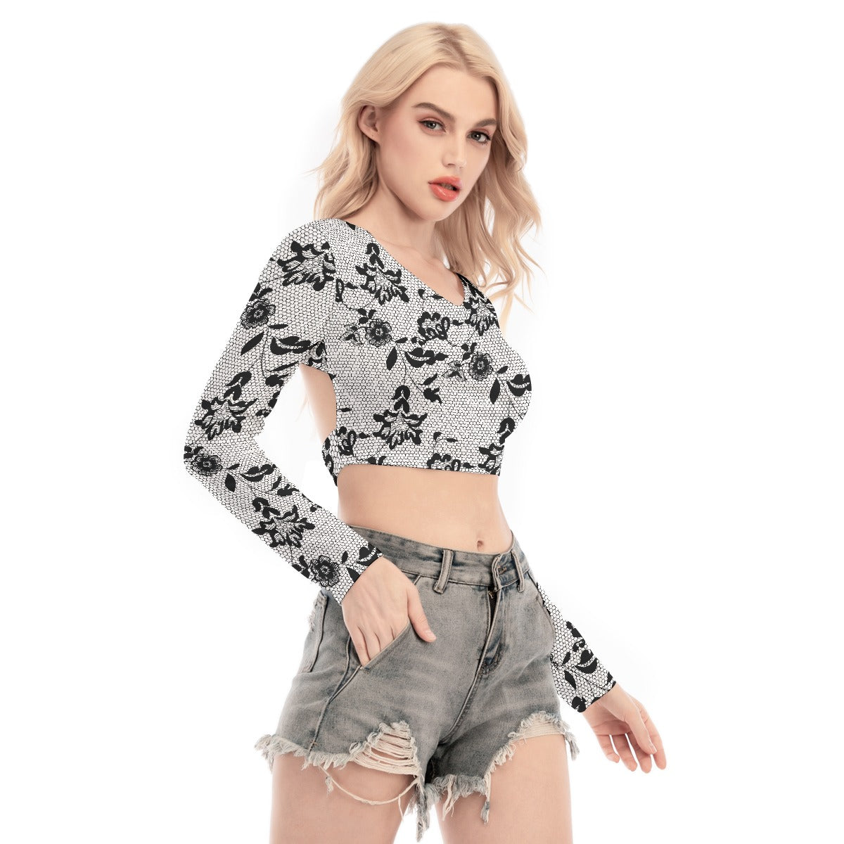 All-Over Print Women's Back Hollow T-shirt With Strap