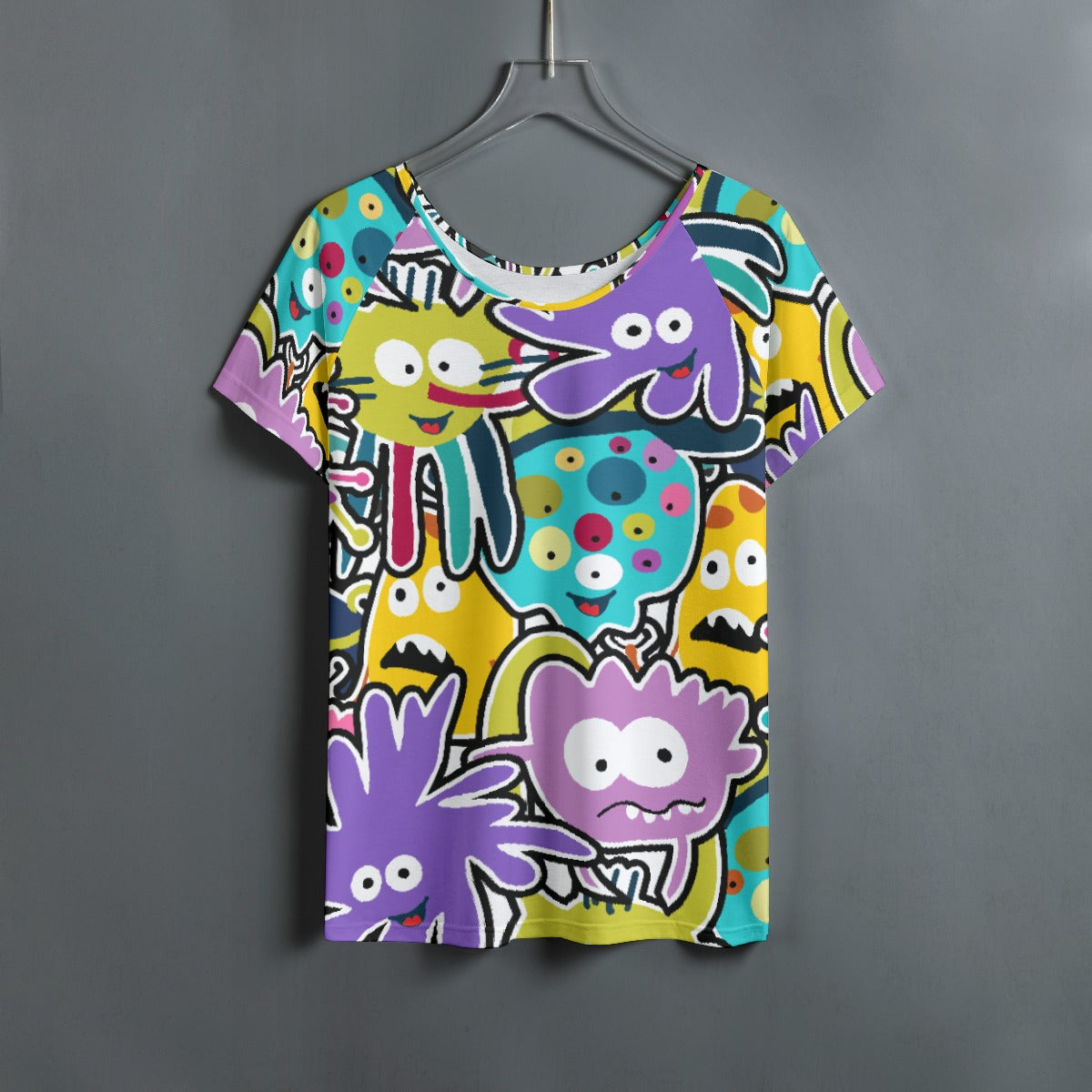 All-Over Print Women's Round Neck T-shirt With Raglan Sleeve