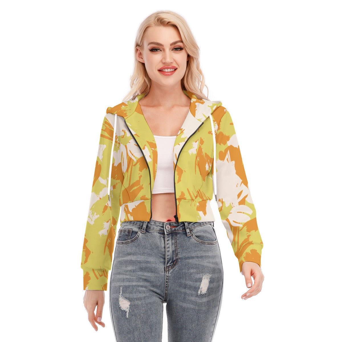 All-Over Print Women's Crop Top Hoodie With Zipper Closure