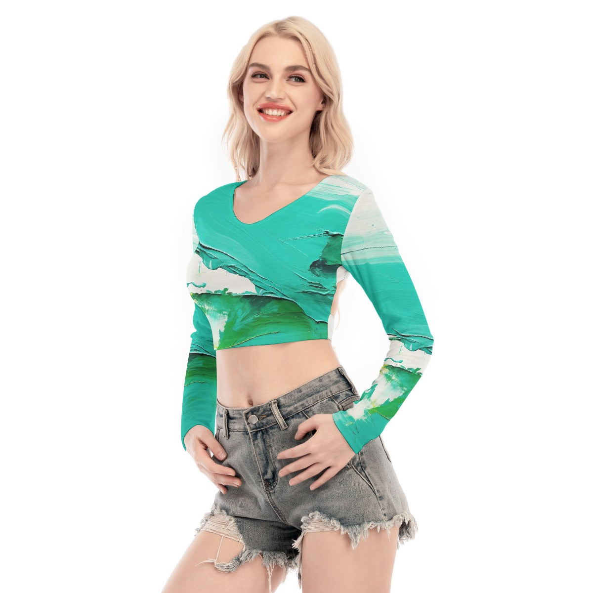 All-Over Print Women's Back Hollow T-shirt With Strap