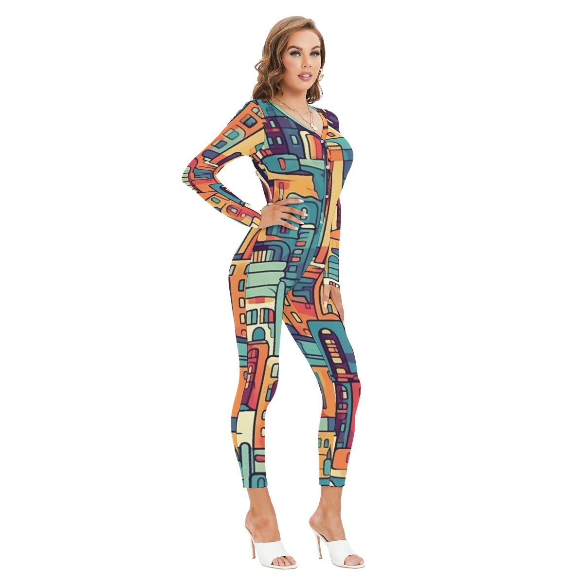 All-Over Print Women's Plunging Neck Jumpsuit