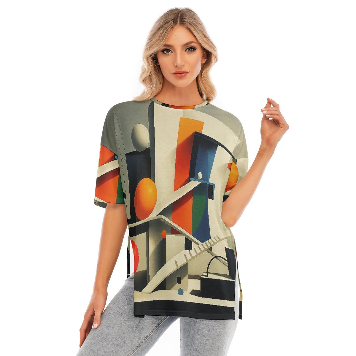All-Over Print Women's Short Sleeves T-shirt With Hem Split
