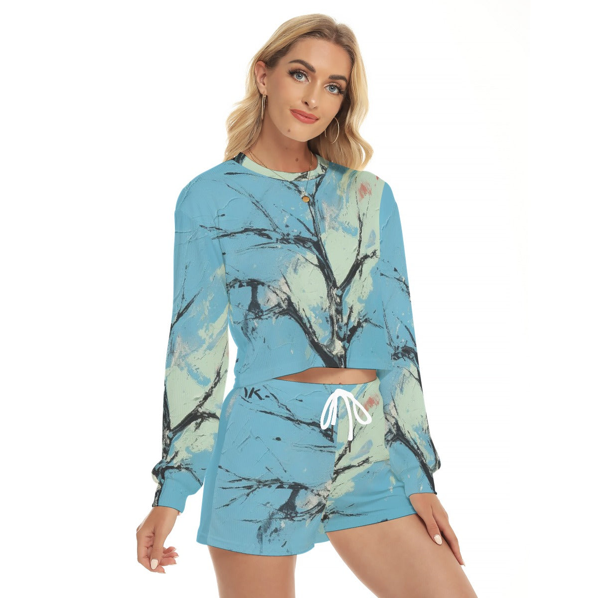 All-Over Print Women's Short Sweatshirt And Pants Suit