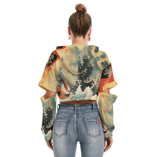 All-Over Print Women's Heavy Fleece Hoodie With Hollow Out Sleeve