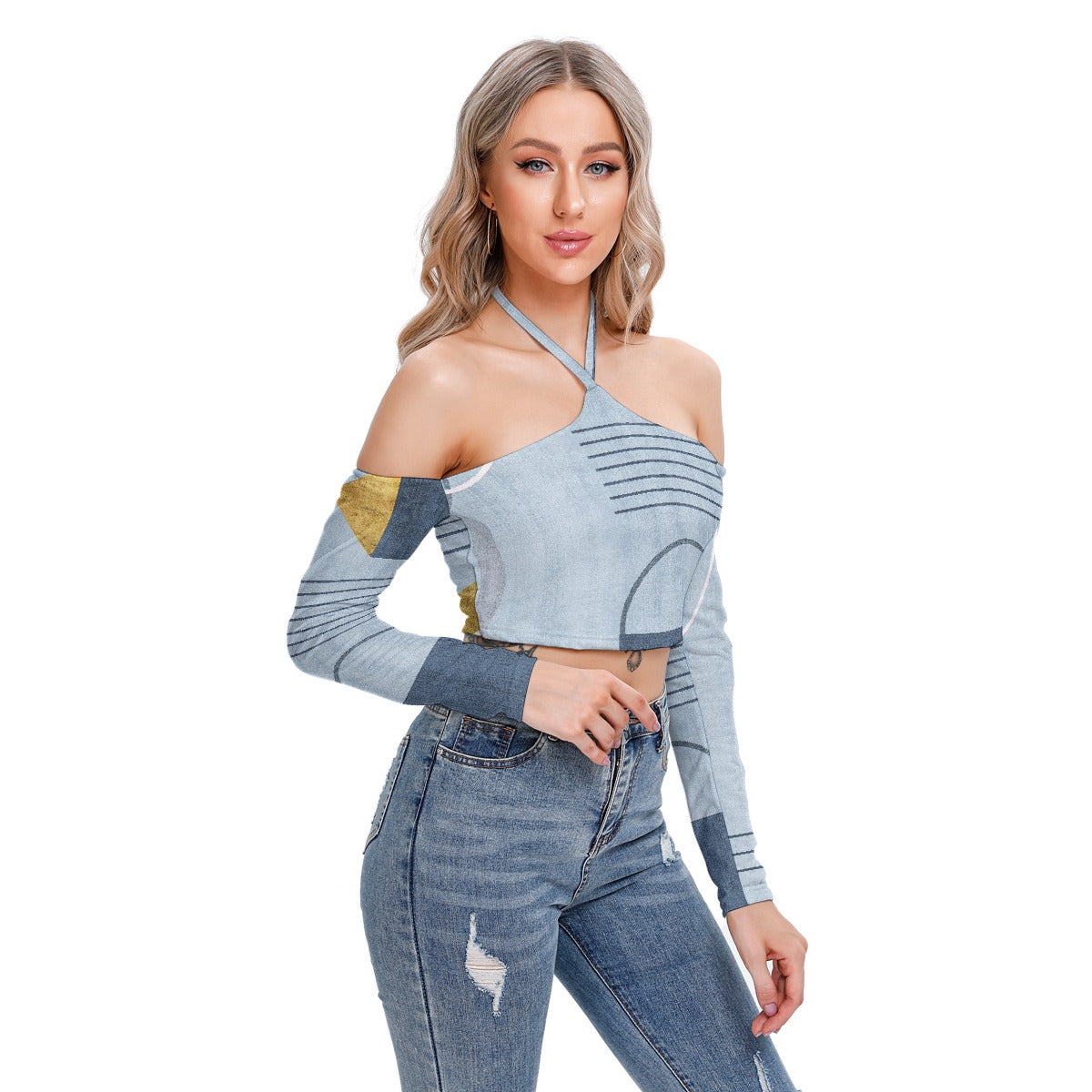 All-Over Print Women's Halter Lace-up Top
