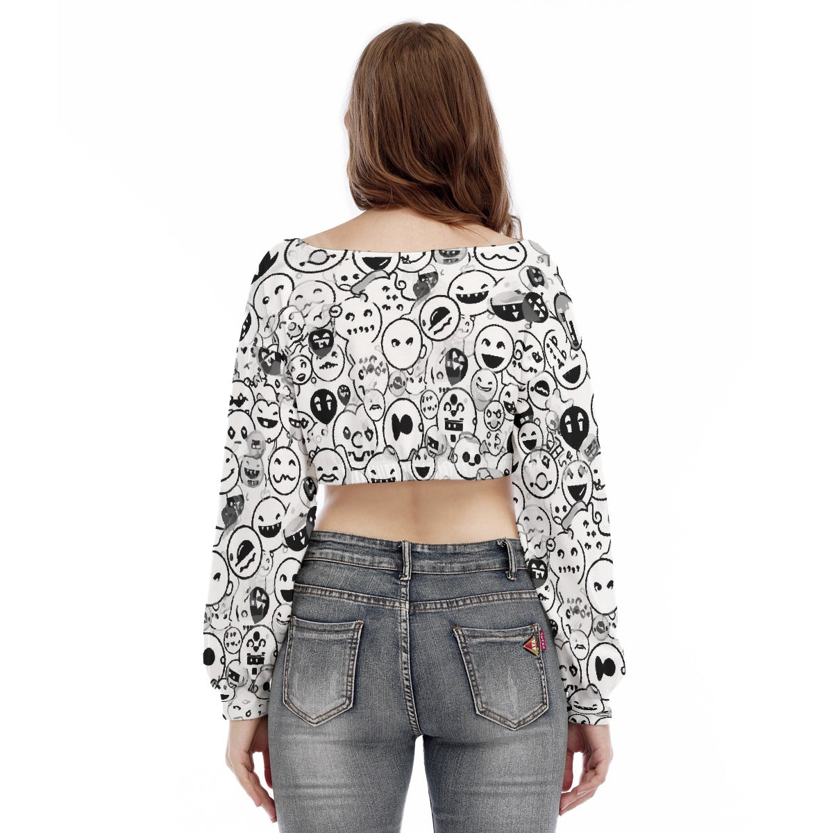 All-Over Print Women's V-neck Long Sleeve Cropped Sweatshirt