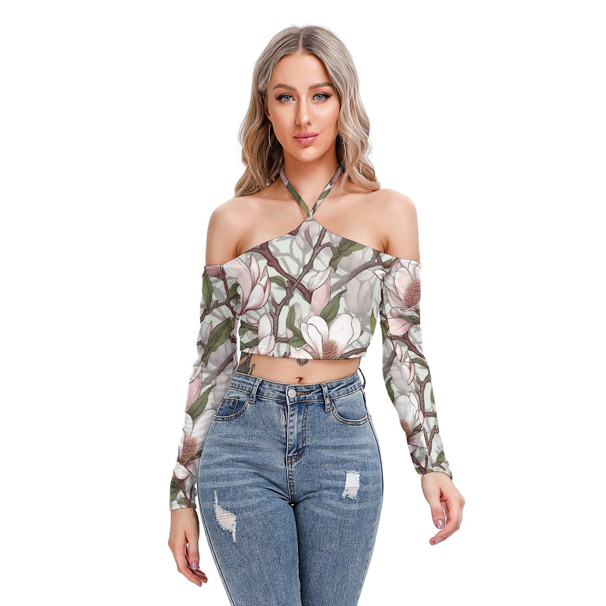 All-Over Print Women's Halter Lace-up Top