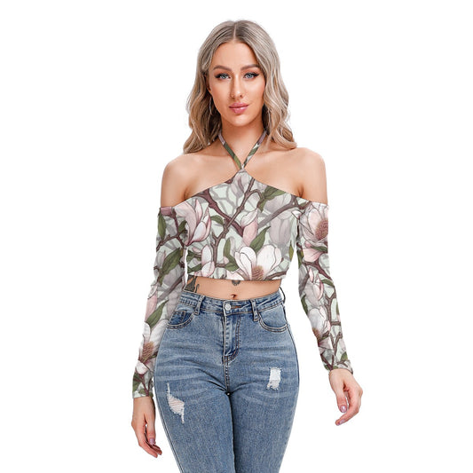 All-Over Print Women's Halter Lace-up Top