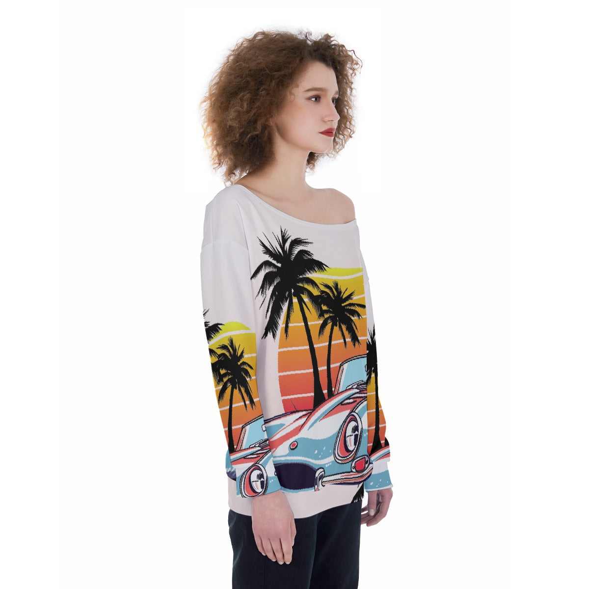 All-Over Print Oversized Women's Off-Shoulder Sweatshirt