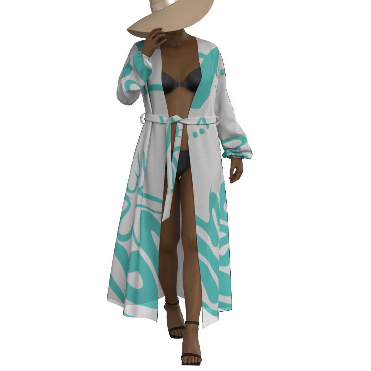 All-Over Print Women's Lace-up Chiffon Robe