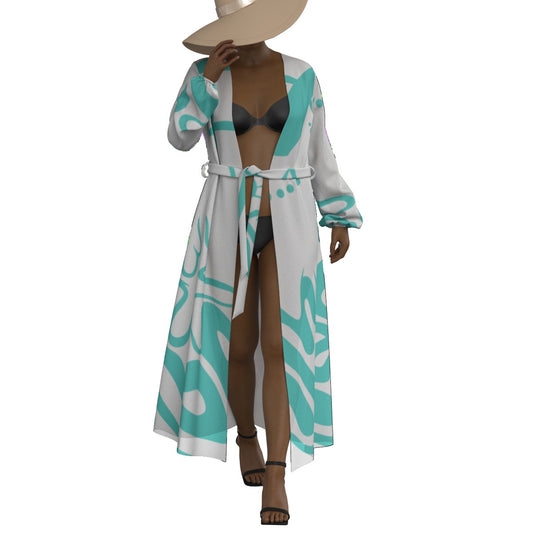 All-Over Print Women's Lace-up Chiffon Robe